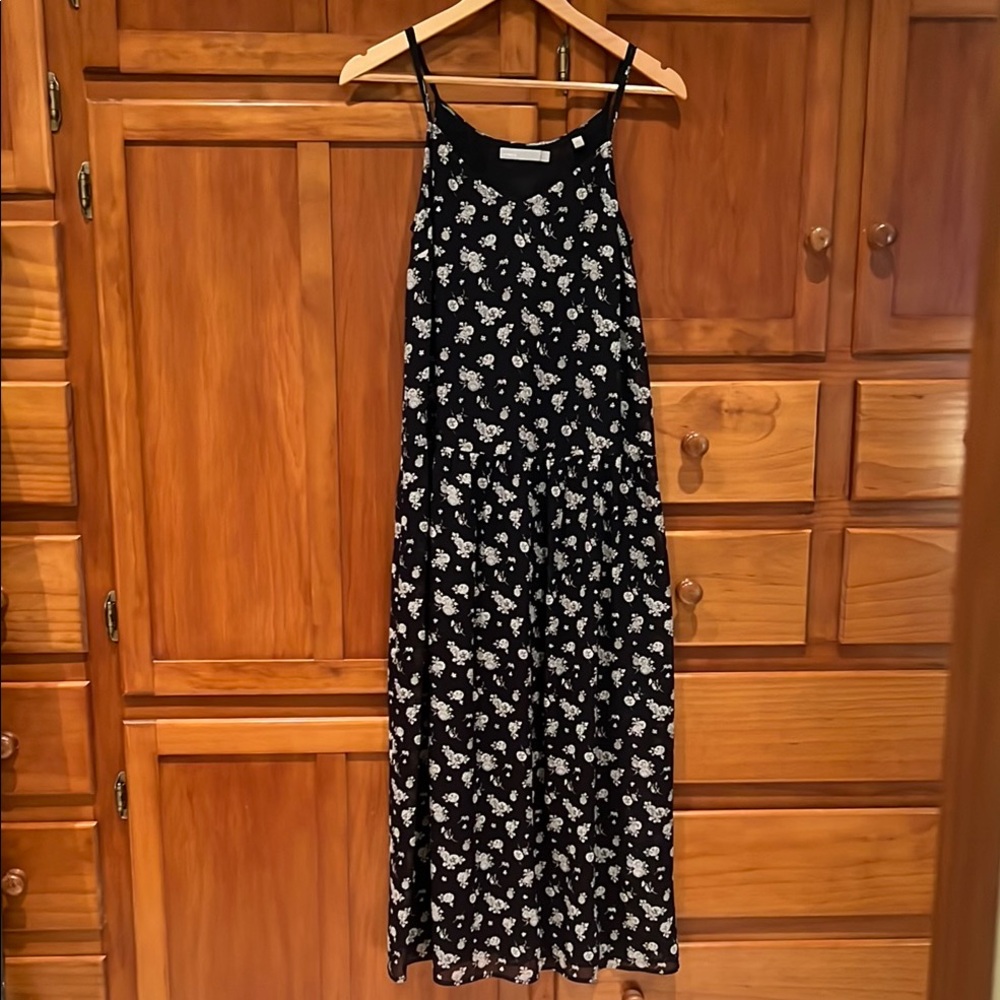 Vince Floral Print Black and Cream Midi/Maxi Dress